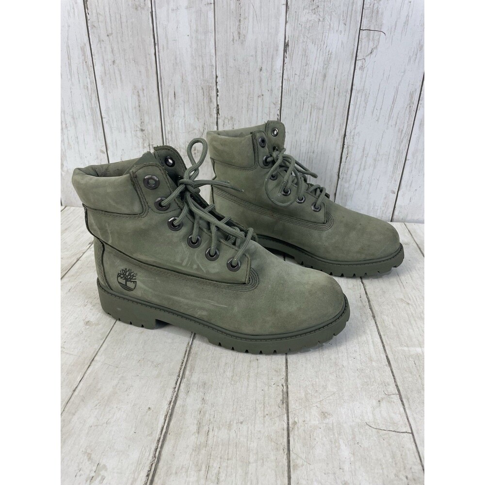 Timberland 6" Premium Waterproof Boots Olive Green Nubuck AB198 Youth Sz 4 EU 36